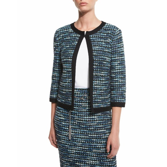 St. John Collection Martinique Tweed Jacket Size 6 Caviar Black Lagoon NWT $1350 - Picture 2 of 3
